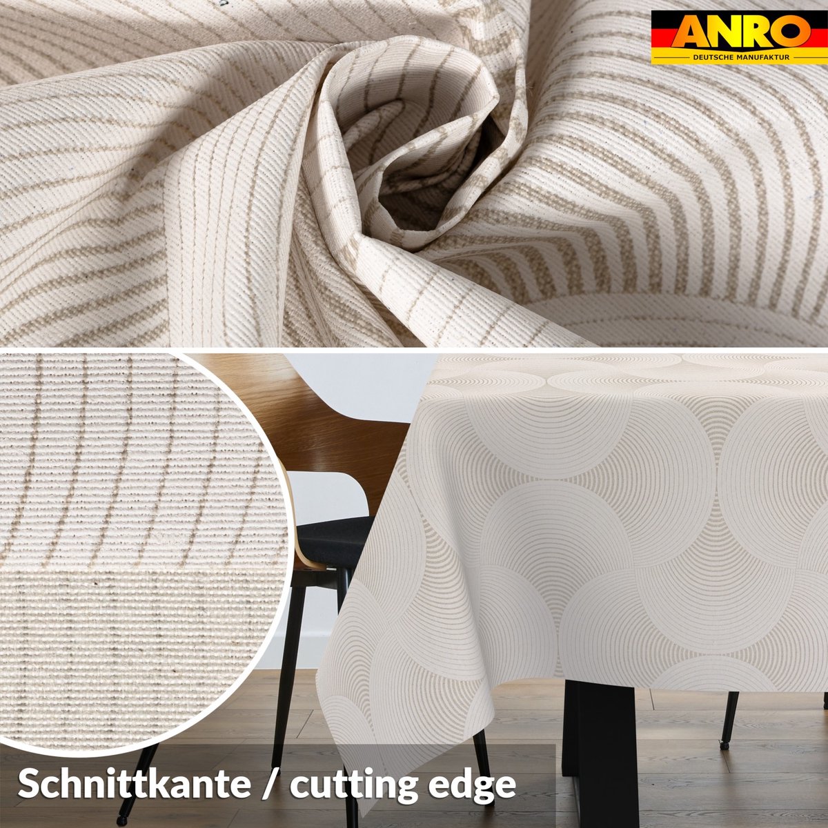 ANRO Tafelkleed Grijze cirkels Beige 140x120cm Rechte rand Afwasbaar Waterafstotend Binnen & Buiten