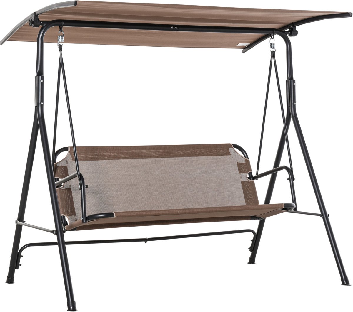2-persoons schommelstoel voor buiten met zonnescherm en verstelbare luifel, voor terras of balkon, draagvermogen 200 kg, 172x110x155 cm, bruin
