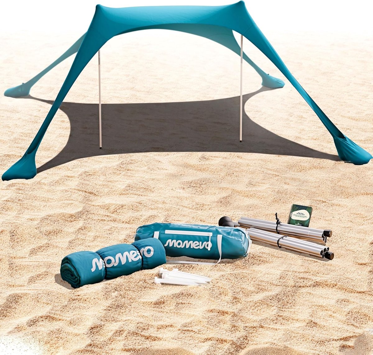 Thijox - Sunsail Strandtent - Schaduwdoek voor het Strand met UV-bescherming UPF50+, Lichtgewicht en Windstabiel, 2 Stangen, Petrolblauw, Perfect voor