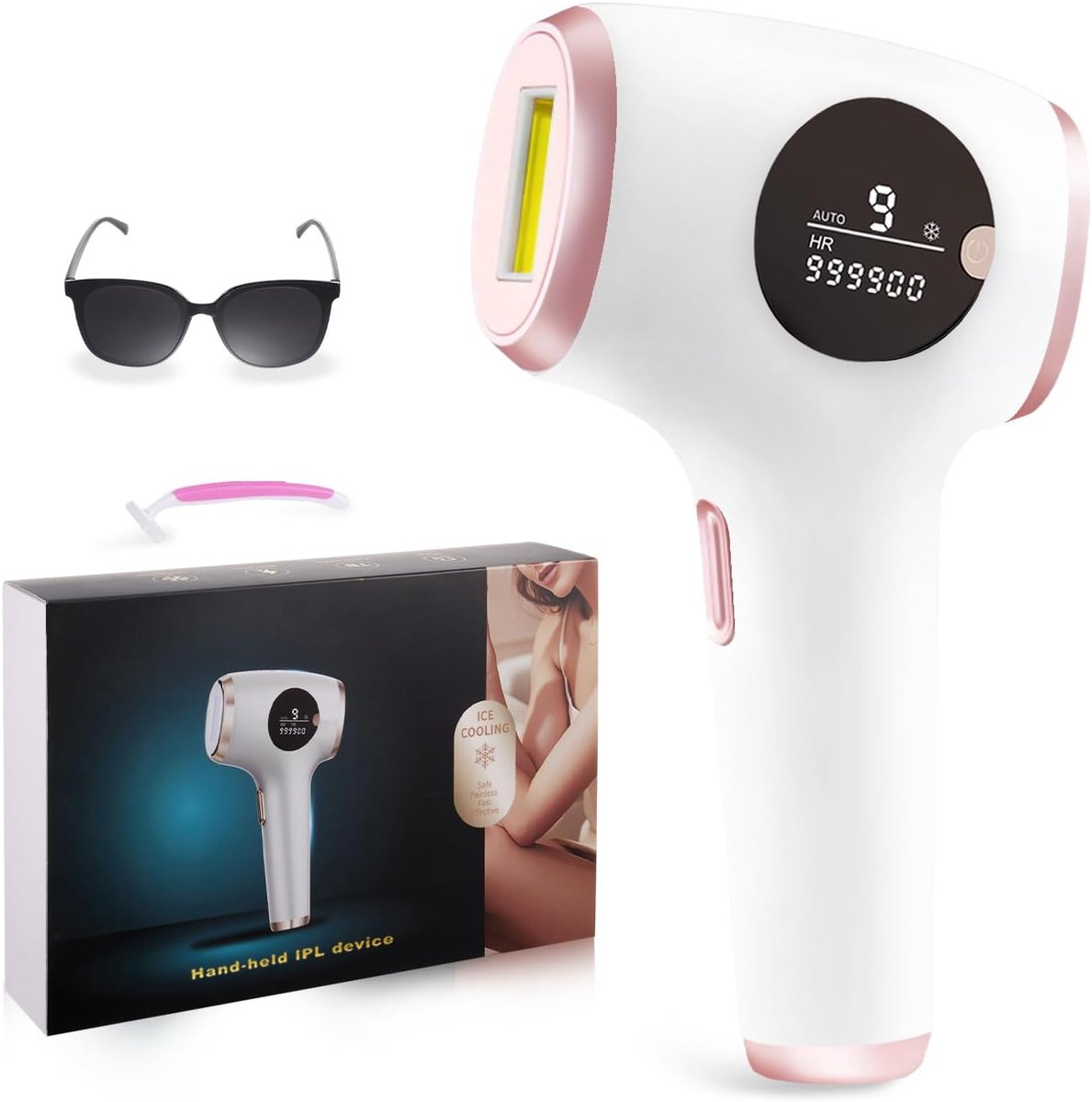 SnelShoppen - Ultra-Quiet IPL Haarverwijderingsapparaat - 21J Turbo, Pijnloze Koeling, 9 Energie-Niveaus, Draadloos, Huidkleurensor, Ideaal voor Thuis