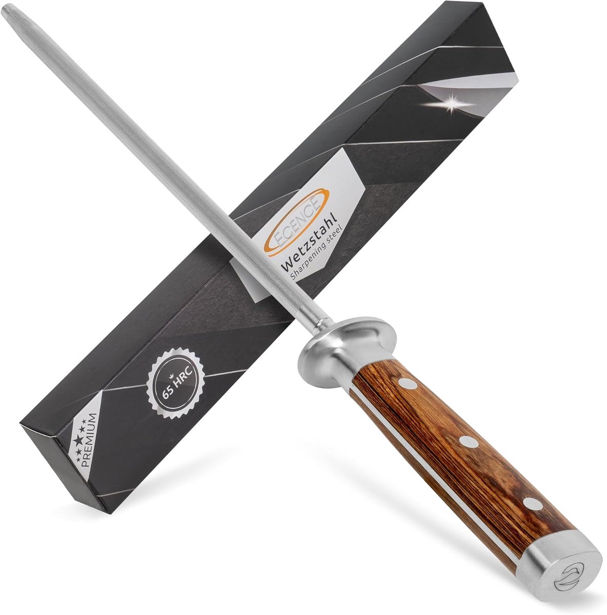 SnelShoppen - Professionele Messenslijper 39cm - RVS Slijpstang met Houten Handgreep - Voor Keuken- en Kookmessen - Blijvend Scherpe Messen