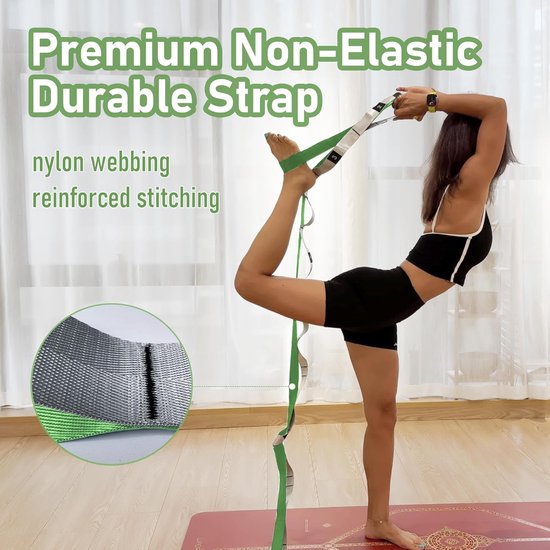 Thijox - Stretchbanden voor Oefeningen, Niet-Elastische Yoga-Stretchband met Lussen, 3,8 cm x 2,45 m, Groene Fysiotherapie Stretchband voor Yoga, Pila van Thijox — afbeelding 3