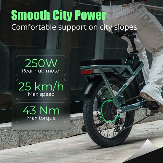 FAFAFREES F20 Flex 20'' Opvouwbare Elektrische Fiets - 36V 20Ah Accu, 100km Bereik, 7-Speed Shimano, Dubbel Geveerd, Torque Sensor — afbeelding 2