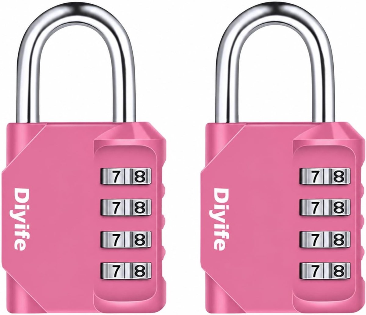 2 Stuks 4-cijferige Combinatielock, Herstelbare Padlock, Waterdichte Code Lock voor Kluis, Garage en Koffer - Roze