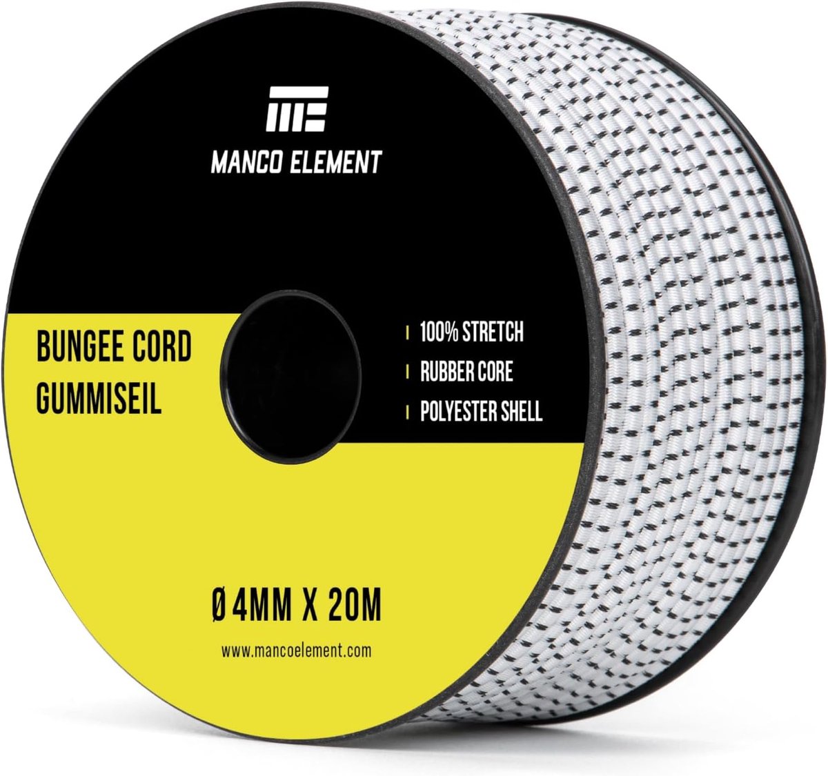 SnelShoppen - Rubber Rope 4mm x 20m Bungee Cord Expander Rope Elastisch Koord Zwart/Wit - Hoogwaardige Natuurrubber, Voor Tuin, Camping, en Klussen