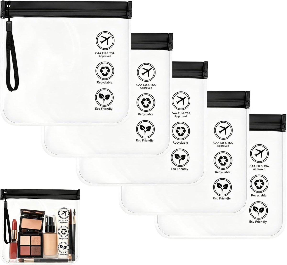 Thijox - Transparante Toilettas Set 5 Stuks Reis Vloeistoffen Zak 1L EVA Lekvrij met Sleutelkoord 20x20cm Handbagage Cosmetica Organizer