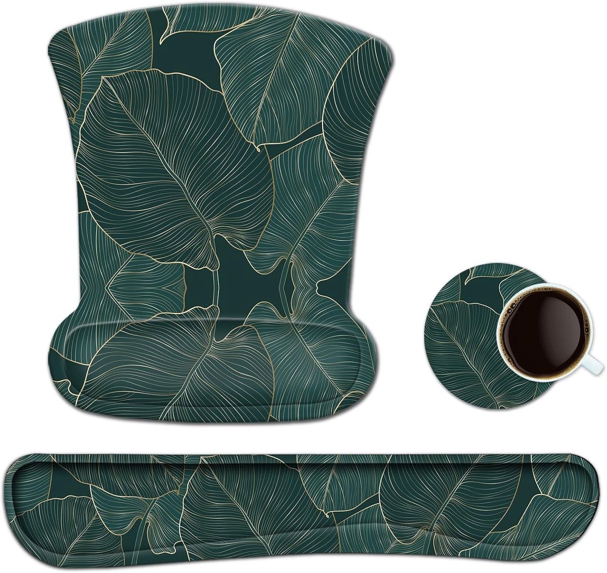 Ergonomische Muismat met Polssteun en Onderzetters, Antislip Basis voor Thuis en Kantoor, Comfortabel Typen en Pijnverlichting