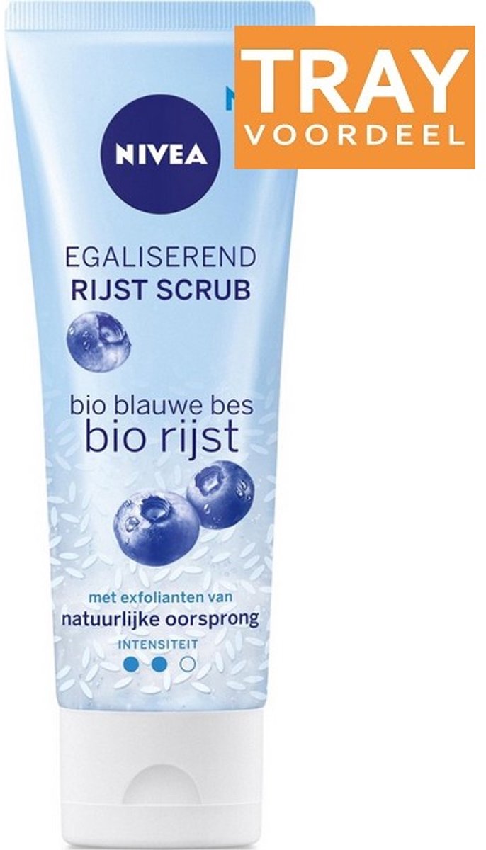 NIVEA BIO BLAUWE BES EGALISEREND RIJST SCRUB 12 X 75 ML