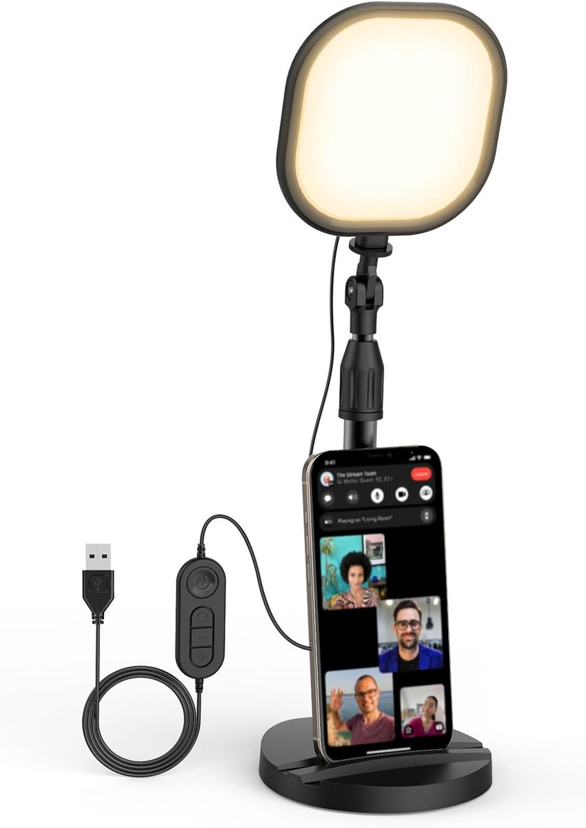 Thijox - RealPlus Tafelvideolamp LED voor Videogesprekken, Verstelbaar Statief, Perfect voor Thuiswerken, Twitch Streaming, TikTok Creators, Zoom/Meet