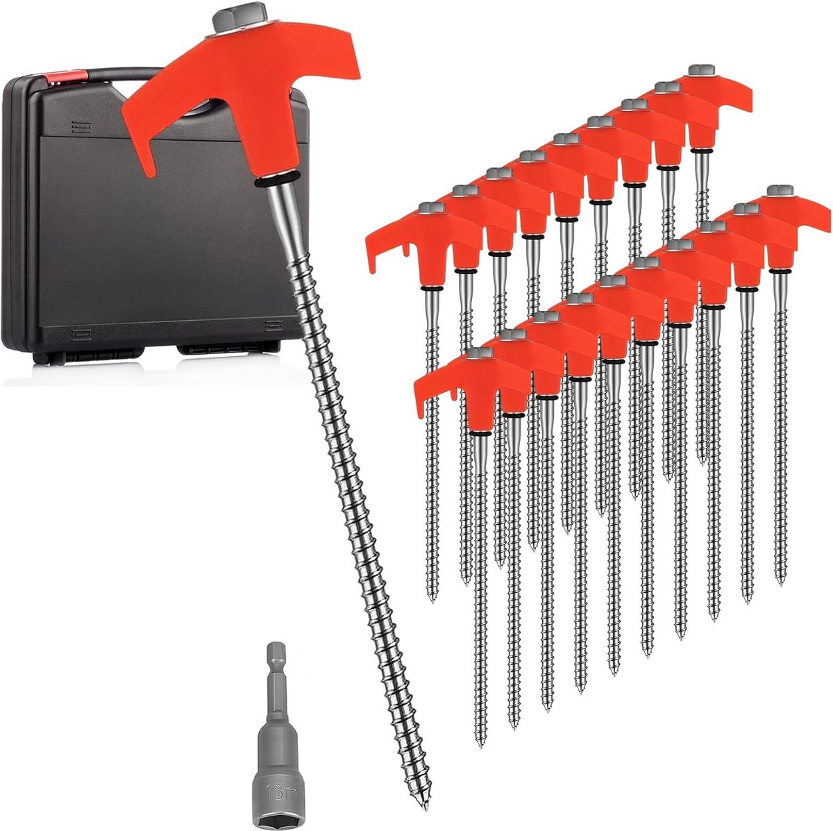 Draadloze Zwengel Tent Haringen - 20 Stuks Stalen Tentpinnen met Opbergdoos voor Harde Bodems, Bos en Gras, Ideaal voor Kamperen en Buitenactiviteiten