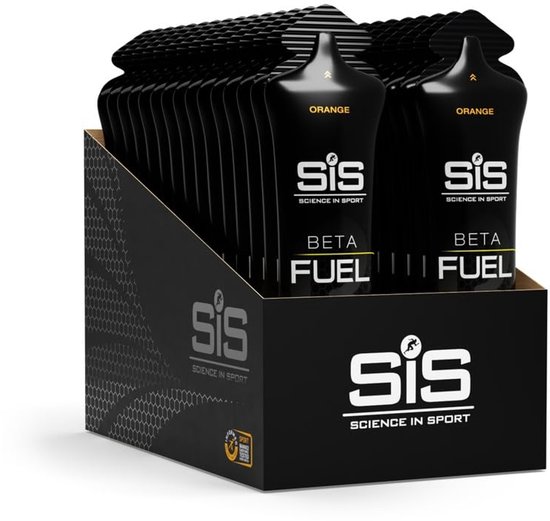 Gel énergétique SiS Beta Fuel avec logo SIS dans un emballage orange.