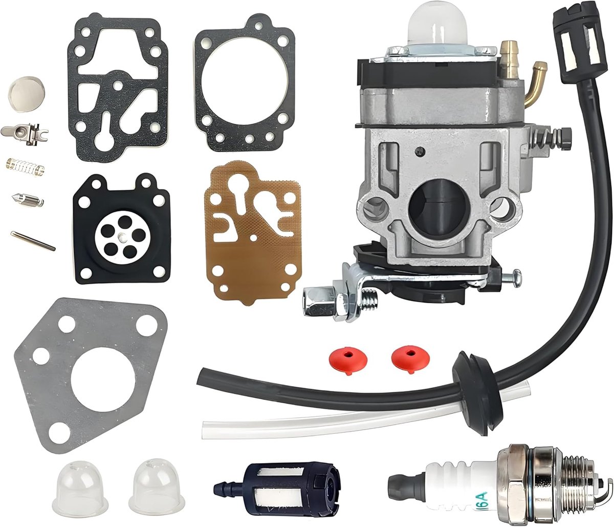 Thijox - MP15 Carburateur Bosmaaier 52cc, 49cc, 43cc - Compleet Reparatieset met Slangafdichting, Kaars en Benzinefilter - Aluminium - Tuin