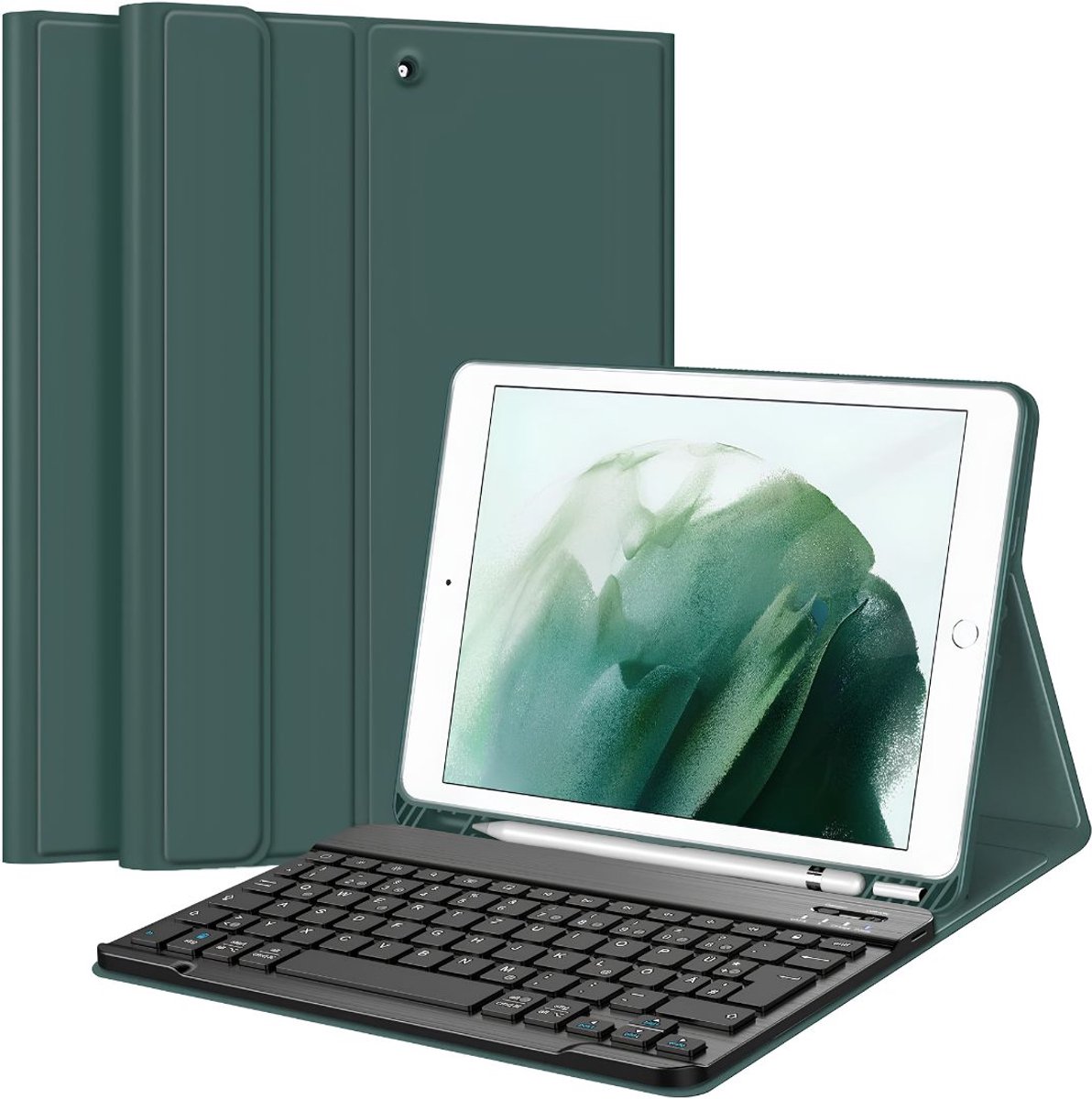 SP® Ipad Hoes met Toetsenbord - Toetsenbordhoes voor Ipad - Penhouder en Magnetisch Afneembaar Toetsenbord - Donkergroen - 30cm x 21cm x 4cm