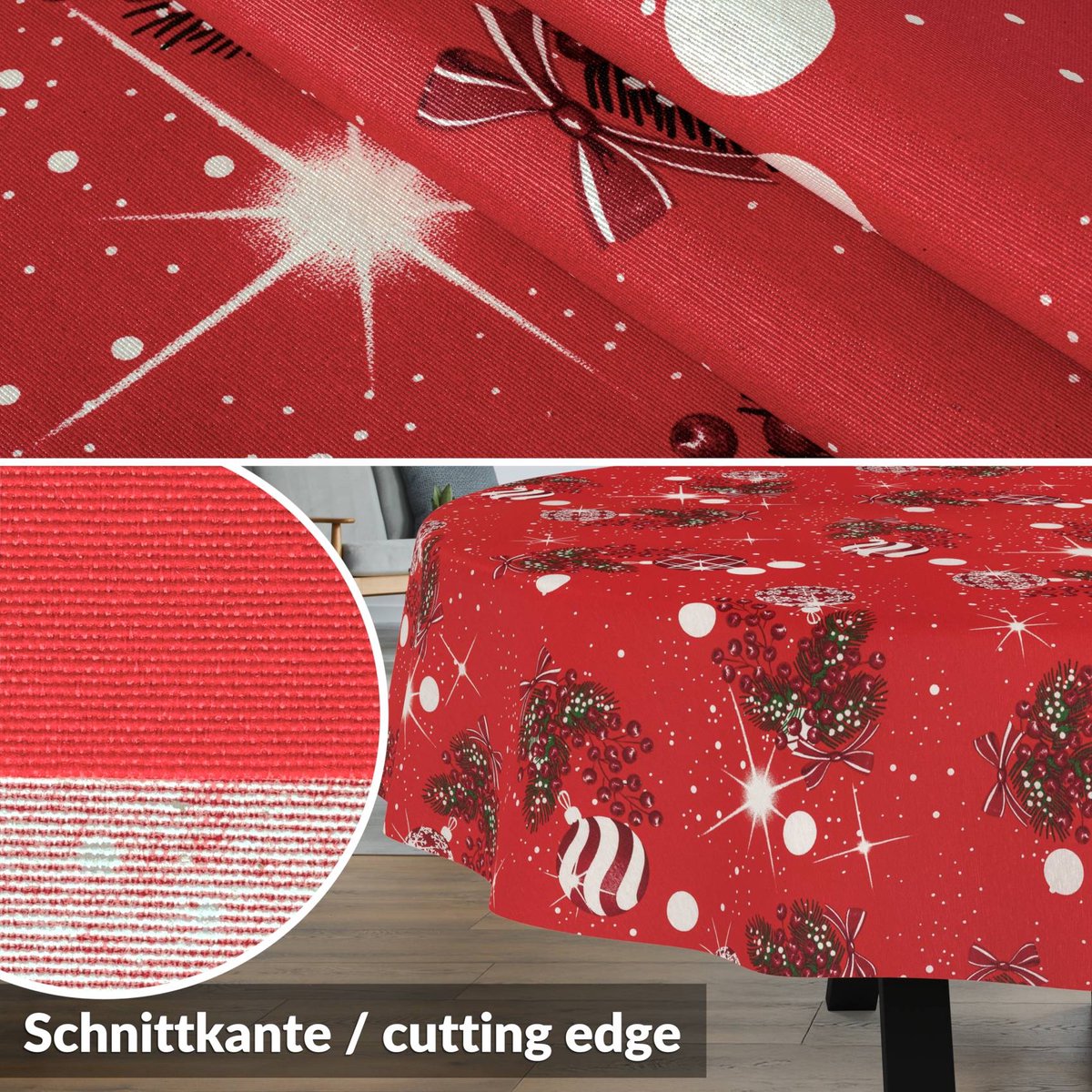 ANRO Tafelkleed Kerst maretak Rood Ovaal 260x140cm Rechte rand Afwasbaar Waterafstotend