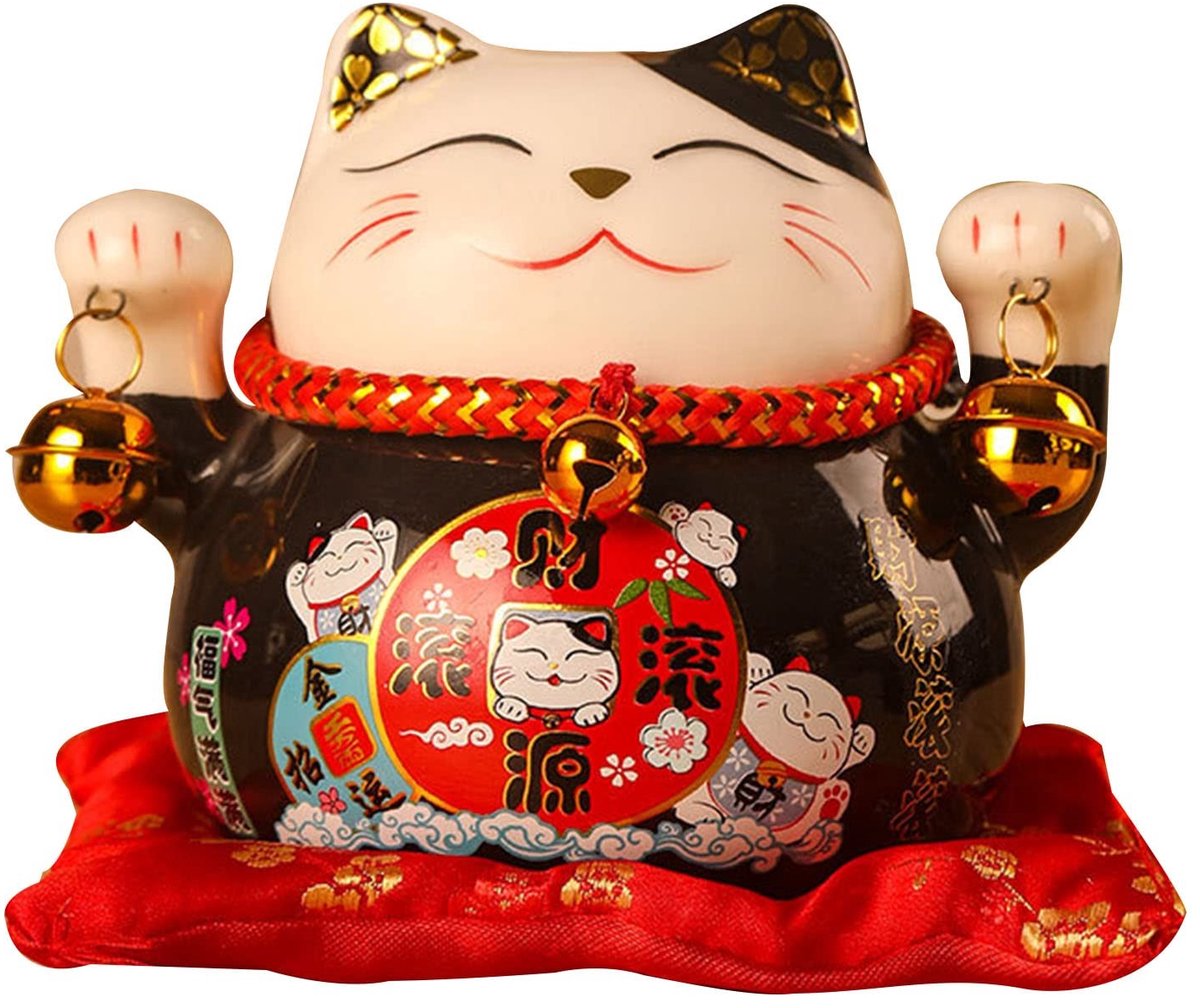 Dailygoods- Spaarpot Gelukskat - Keramisch - Feng Shui Geluksbrenger - Bureaudecoratie - 12 x 9 x 10 cm - Duurzaam en Decoratief
