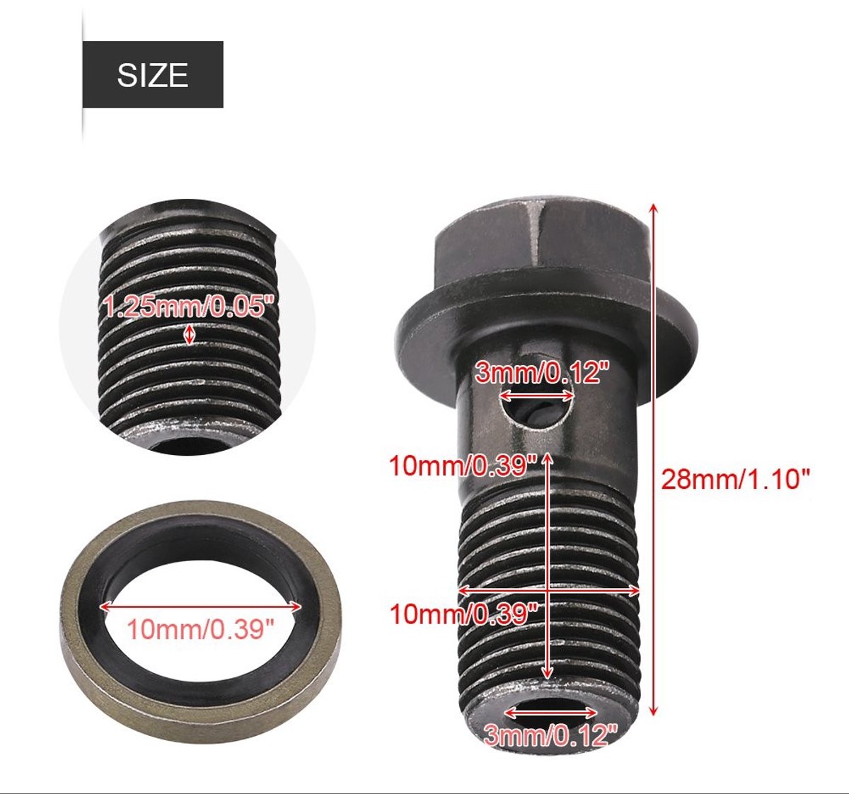 Dailygoods- Banjobouten voor remklauwen - M10 × 1,25 mm - 10 Ringen - Professionele Kwaliteit - Duurzaam - Geschikt voor Motorfietsen - Rembouten