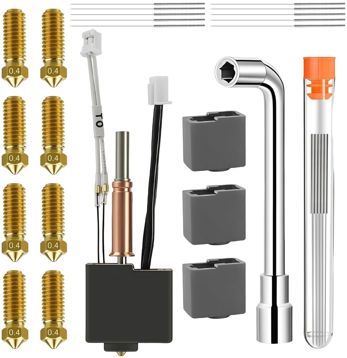 Dailygoods- Hotend Kit Hoge Precisie - 3D-printer - Messing Mondstukken 0,4 mm - Siliconen Beschermhoezen - Reinigingsnaalden - Afmetingen 16 x 11 x 2 cm - 3D-printer Mondstuk