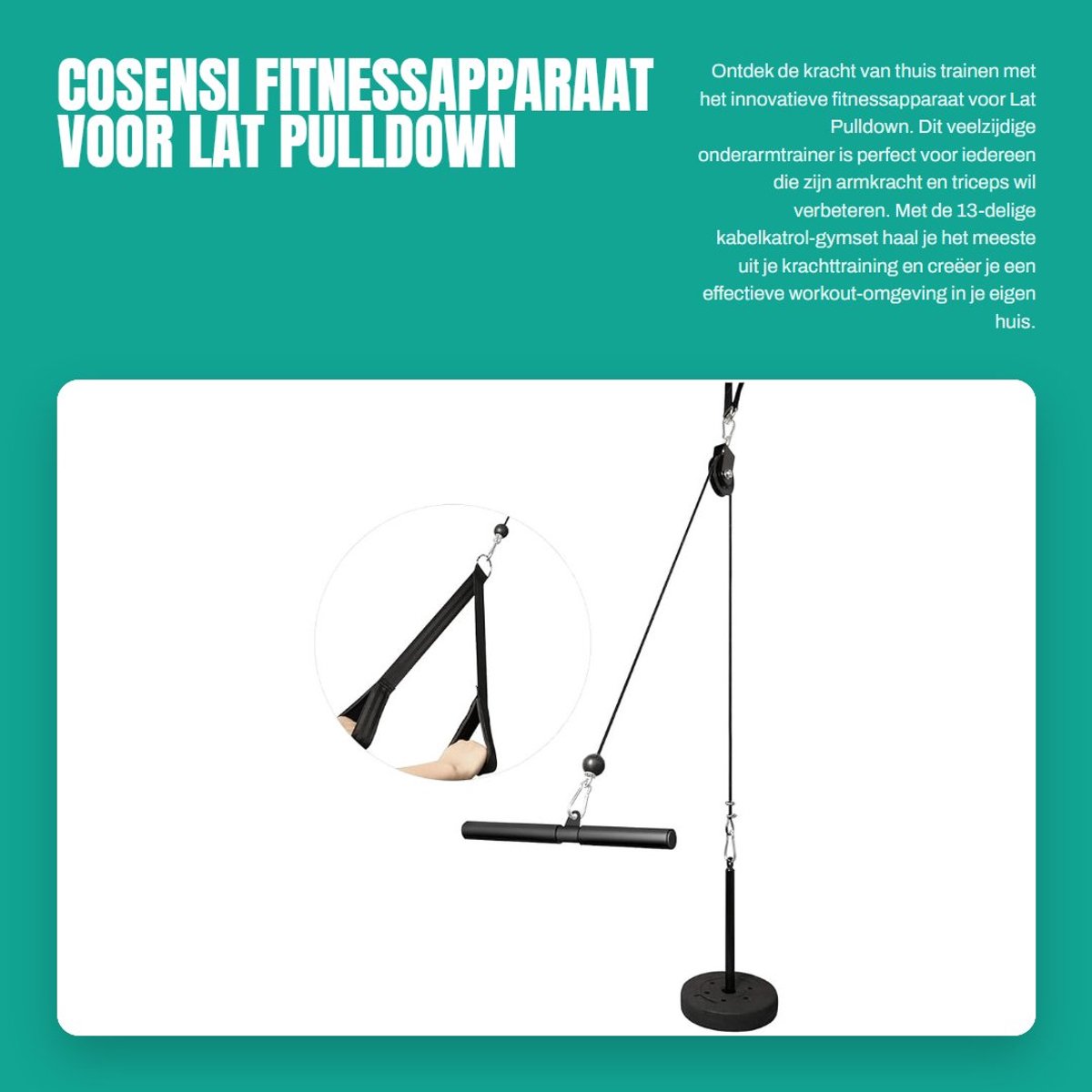 Dailygoods- Onderarmtrainer 13-delige Kabelkatrol-Gymset - Fitnessapparaat - Krachttraining - Triceps-Riem - LAT Pulldown - Schoudertraining - Kwaliteitsmateriaal