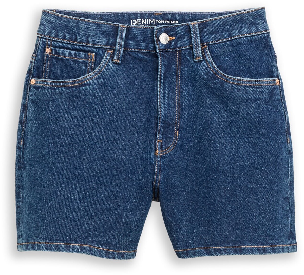 Tom Tailor Denim - TTELIN STRAIGHT jeansshort met hoge taille - Maat XS - Used Mid Stone Blue Denim
