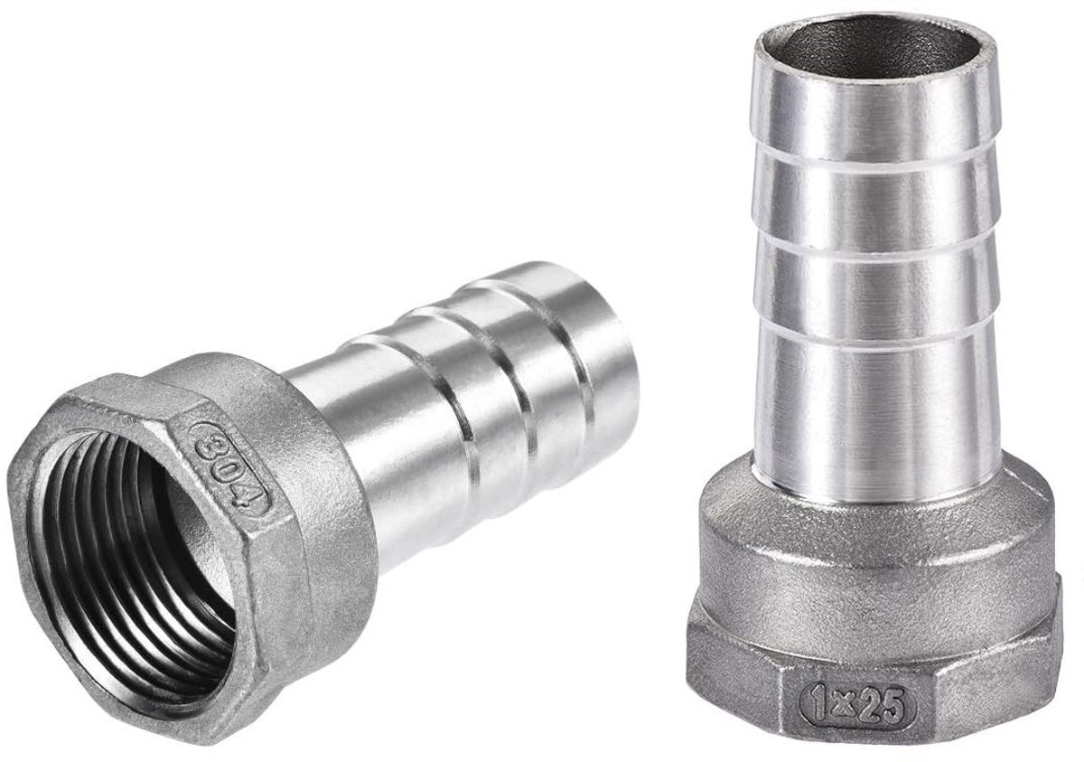 Dailygoods- Slangkoppeling 25 mm Barb G1 - Slangkoppeling met weerhaak - Slangconnector - Tuin sanitair - Roestvrij staal - Lekvrije afdichting - Slangfitting