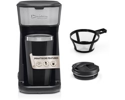 Barista Single koffiezetapparaat to go 450 watt | compact filterkoffiezetapparaat met thermobeker | kleine, draagbare coffee to go machine | incl. isolatiebeker & nylon permanent filter - zwart