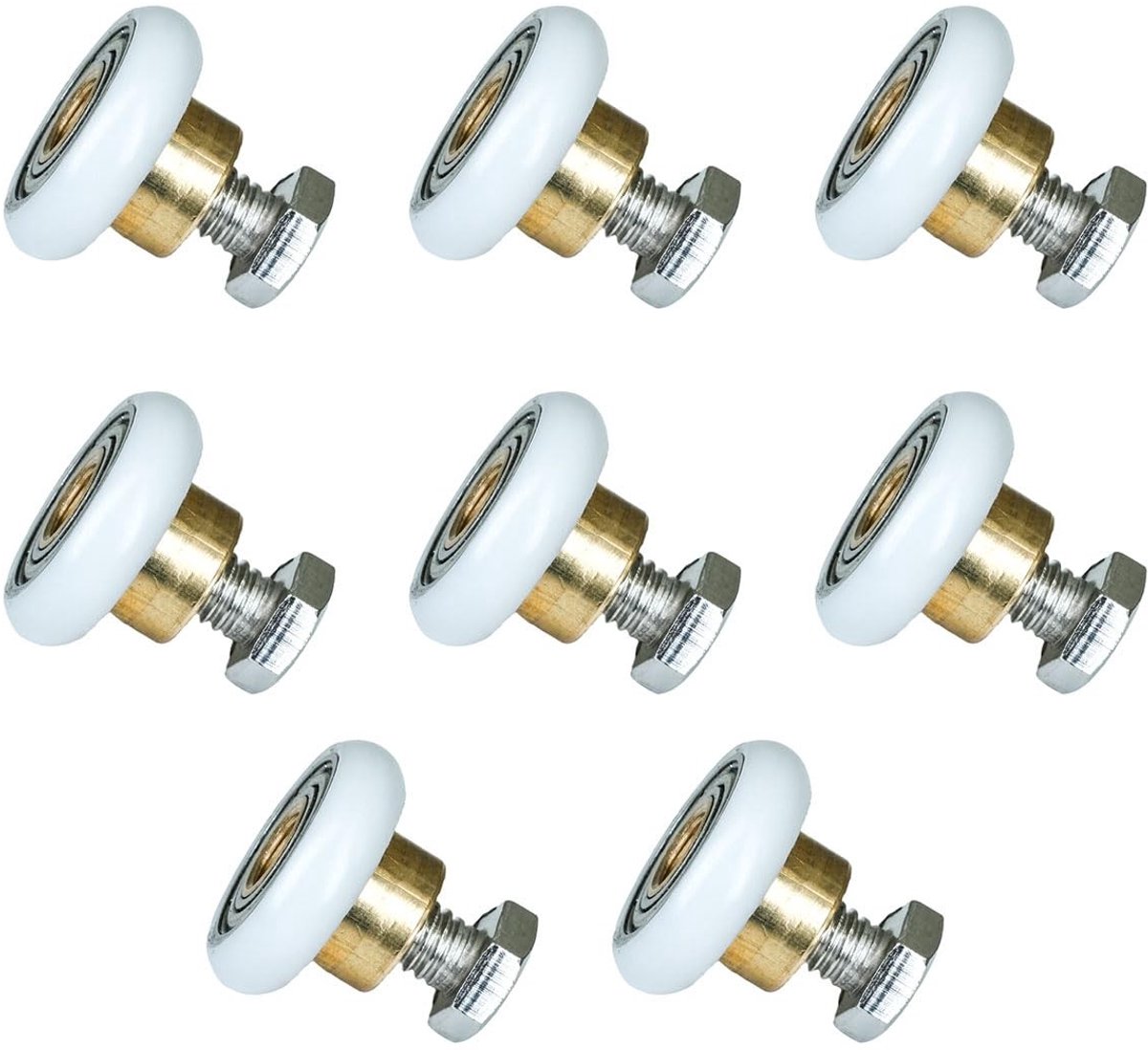 Dailygoods- Douchedeurrollen Set van 8 - Roestvrij Staal - POM-wielen - 19 mm/23 mm/25 mm/27 mm Diameter - Schuifdeuren - Duurzaam Materiaal - Schuifdeurwielen