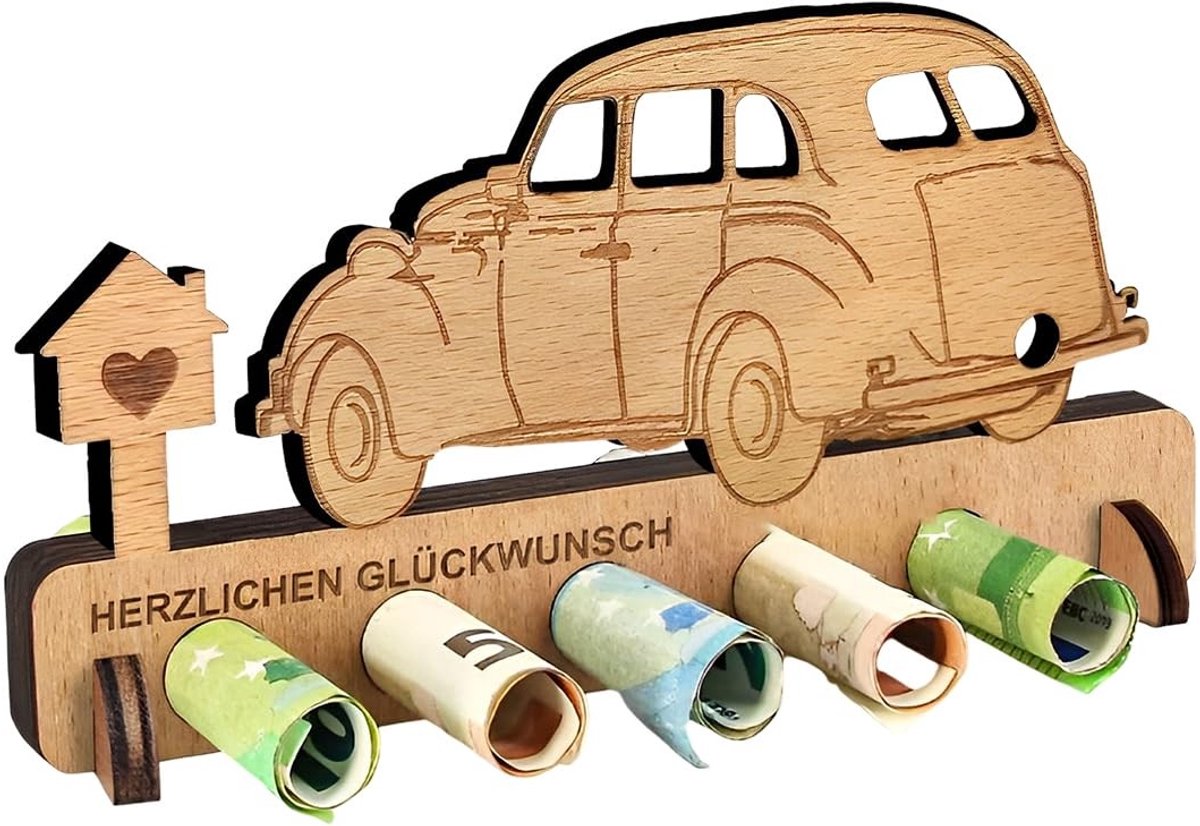 Dailygoods- Verjaardagscadeau Houten - Luxe Auto - Geldgeschenk - Cadeaubonhouder - Gastenboek - Duurzaam Materiaal - Cadeau