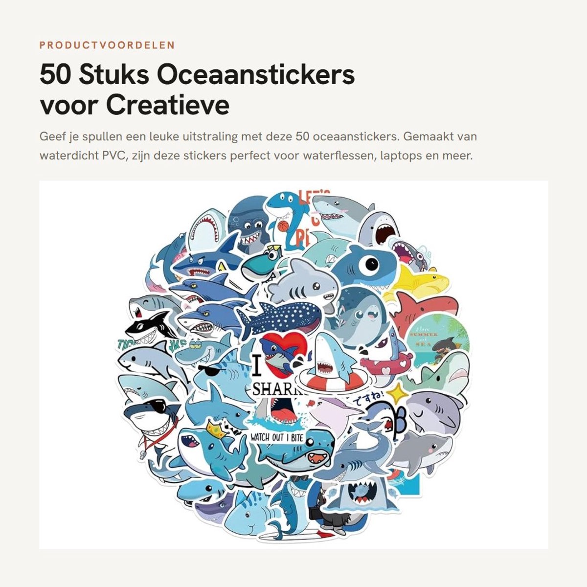 Dailygoods- Oceaanstickers 50 Stuks - Vinylstickers - Waterdichte Stickers - PVC Stickers - Grappige Stickers - Zeebewoners Decoratie