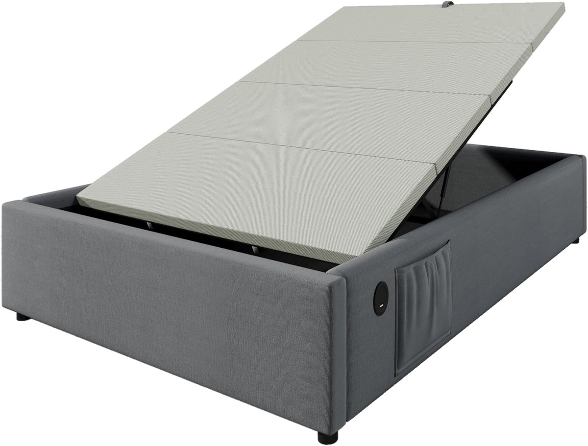 COVREO Bedframe 90x190 cm grijs, opbergbed met USB-C, zonder matras
