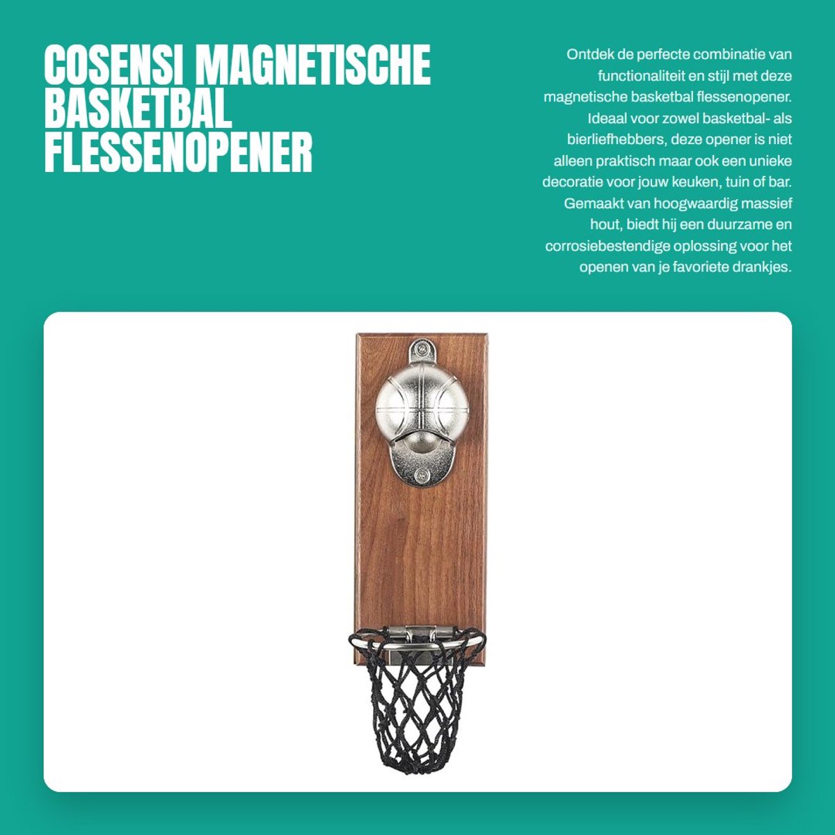 Dailygoods- Flessenopener Magnetisch - Houten Muuropener met Doppenopvanger - Cadeau voor Bierliefhebbers - Bardecoratie - Duurzaam Massief Hout - Lichtgewicht 335 g - Bieropener
