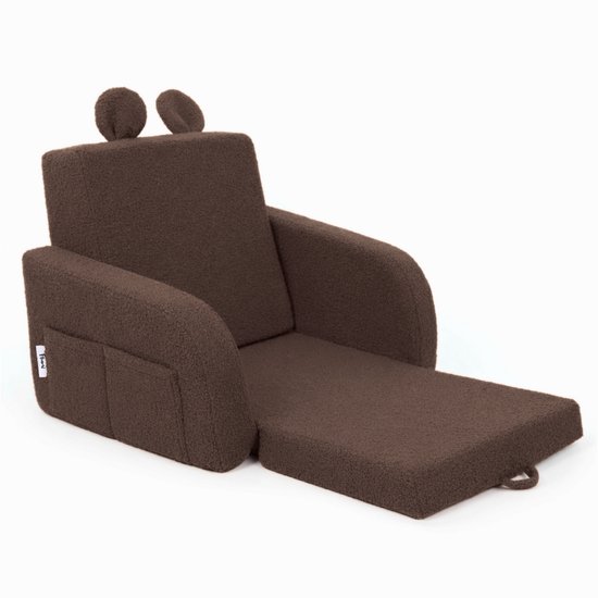 Flumi - 2 in 1 Uitschuifbare Kinderfauteuil - Schuimconstructie - Afneembare Wasbare Hoes - Teddy Stof - Met Zijvakken - Bruin van Merkloos — afbeelding 3