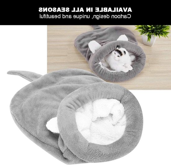 Zachte en warme katten slaapzak van pluche, wasbare snuggle sack en dekentje voor katten en puppy's (Grijs) — afbeelding 2