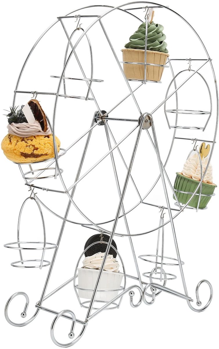 Dailygoods- Displayhouder Roestvrij Staal - Reuzenrad Taartstandaard - Cupcakestandaard - Herbruikbaar - Lichtgewicht - Voor 8 Cupcakes