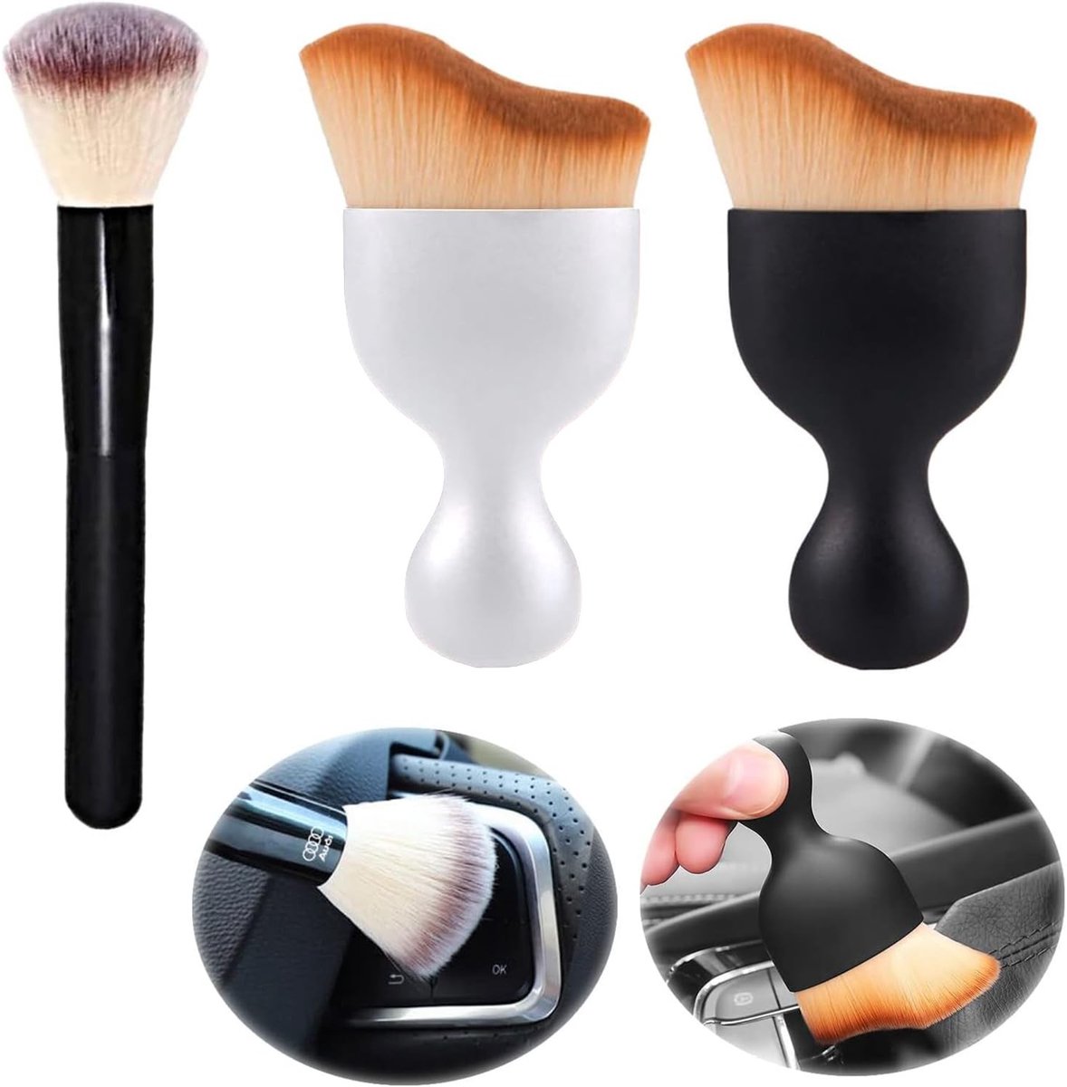 Dailygoods- Detailborstels Set van 3 - Multi-functionele Borstels - Voor Binnen- en Buitenkant Auto - Ergonomisch Handvat - Ultra-zachte Haren - Ideale Grootte - Auto Schoonmaakborstel