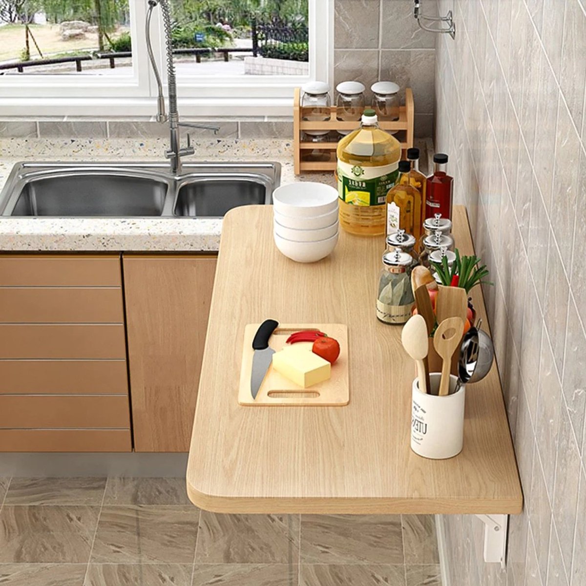 Dailygoods Houten aan de muur gemonteerde klaptafel, aan de muur gemonteerde klaptafel, multifunctionele klaptafel, eett