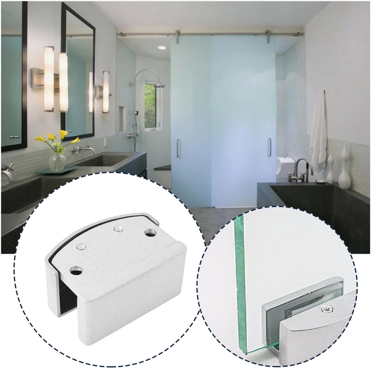 Dailygoods- Douchedeur Onderrail Verstelbaar - 2 Stuks - Roestvrij Staal - Geschikt voor 5-14 mm Dik Glas - Inclusief Schroeven - Duurzaam - Glazen Deur
