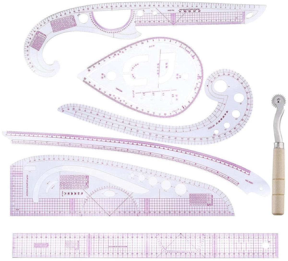 Naailiniaal Set - Kleermakers Liniaal - Patroon Ontwerp - Multifunctionele Cirkels - 6 Delige Set - Transparant