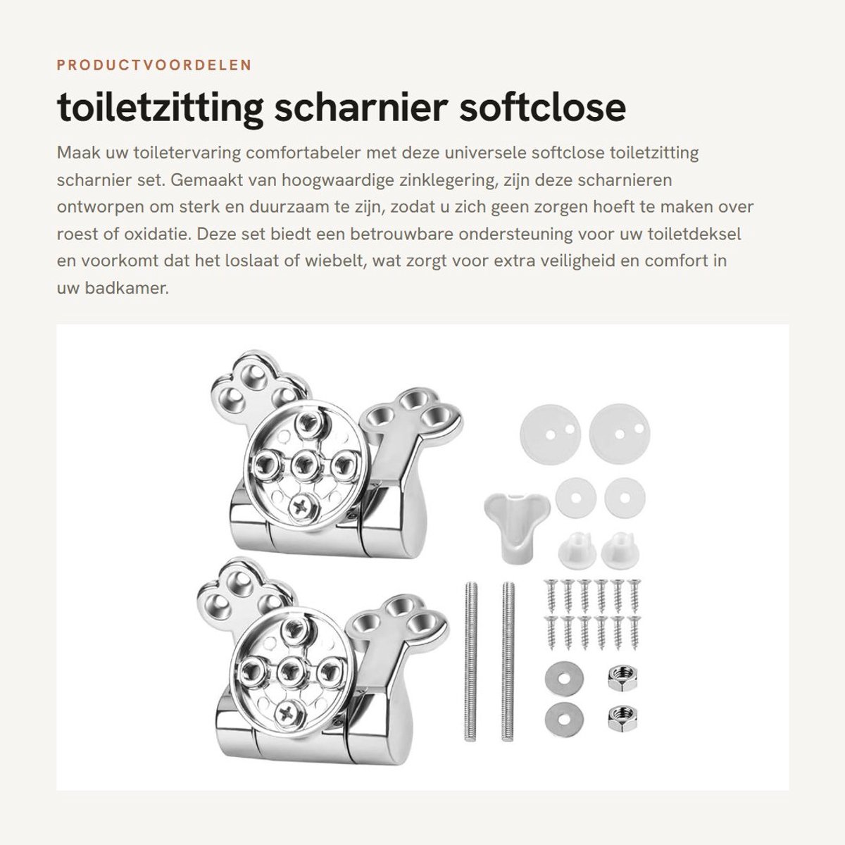 Dailygoods- Toiletzitting Softclose - Vervangingsset Scharnier - Zinklegering - Universele Fittingen - 2x Bevestigingsmiddelen - Duurzaam en Sterk - Toiletbril