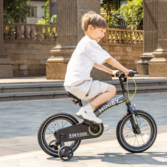 Qplay Miniby Kinderfiets 14 inch - 3 in 1 - loopfiets - Grijs van Qplay — afbeelding 3