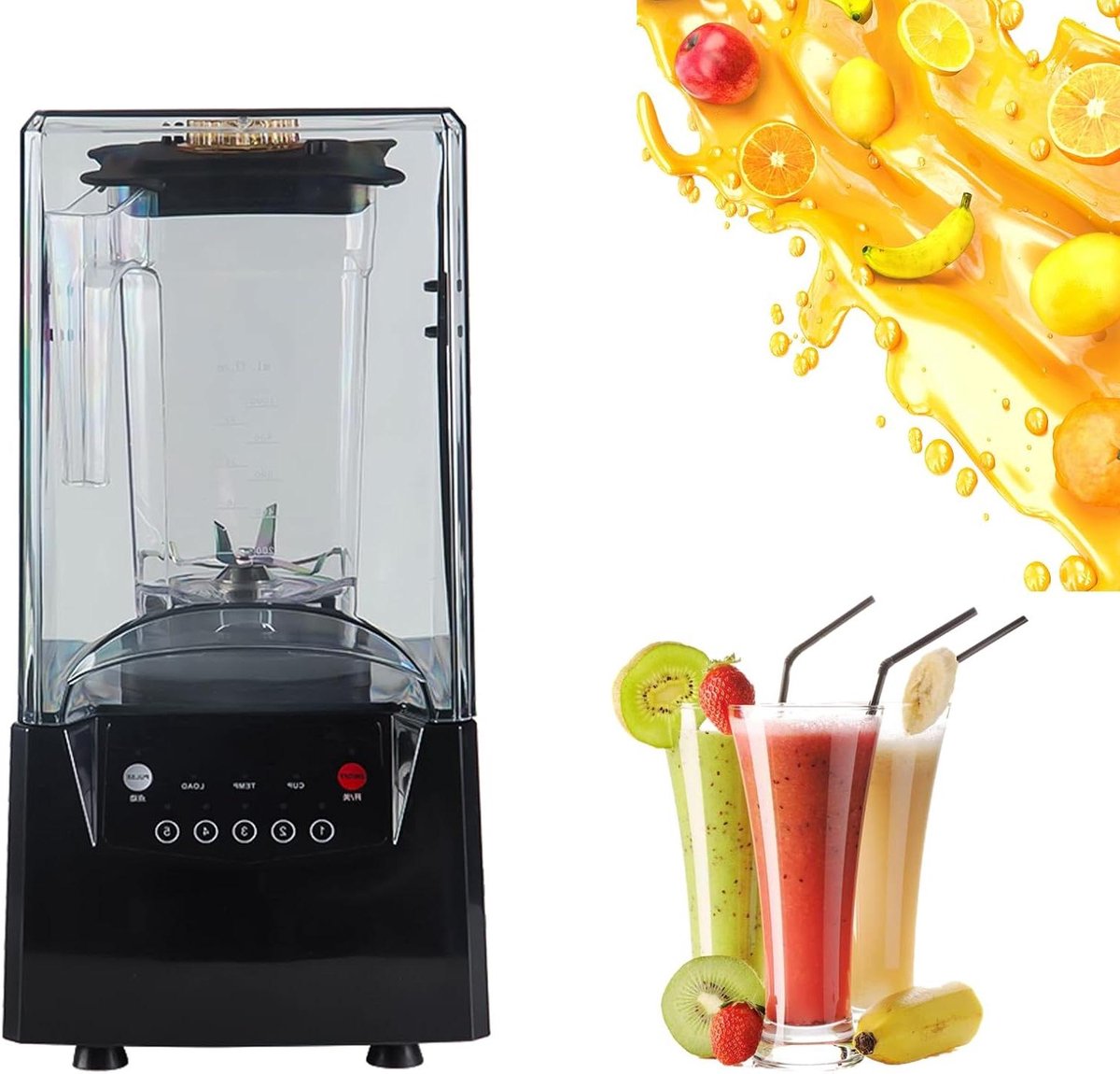 Professionele Blender Stille Blender Smoothies Maken Geluidsreducerend Deksel 1800 ml Zwart
