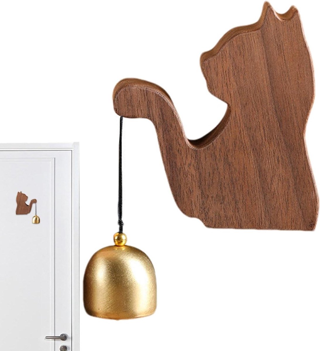 Houten Deurbel - Klokkenspel Hout - Bezoekers Aankondigen - Met Kattenmotief - 10 x 8.5 cm - Meerkleurig