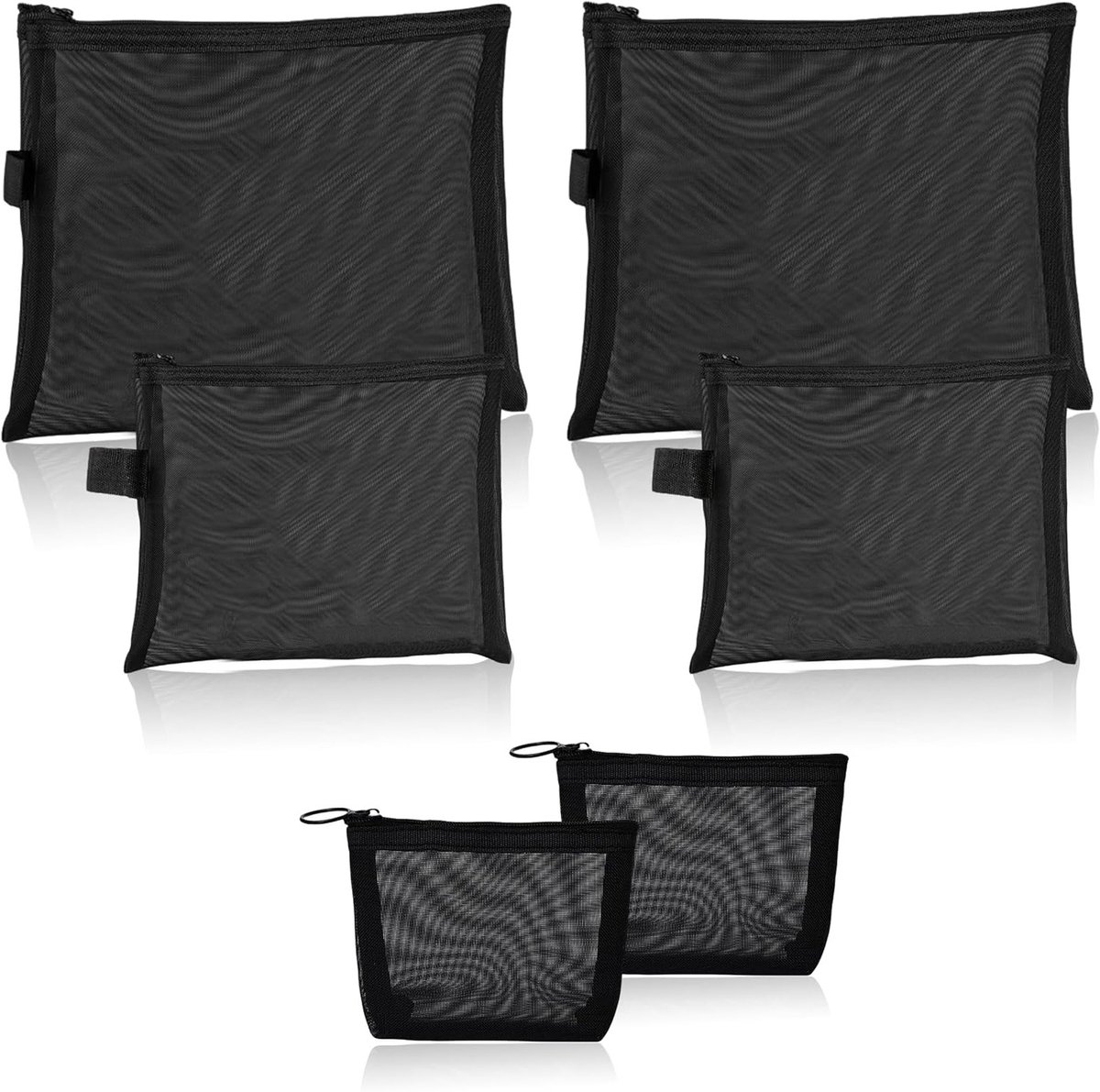 Cosmetische Tas Set van 6 Stuks, 3 Maten Make-up Tassen met Rits, Zwarte Mesh Organizer voor Schoonheid en Reizen