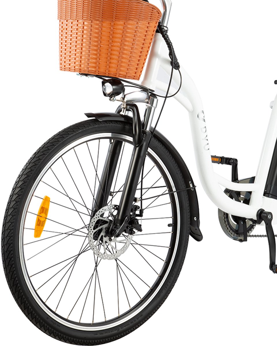 DYU C6 E-Bike - 26 inch - 43km actieradius - 250W motor - 36V 12,5Ah accu - Dubbele schijfremmen - Maximaal laadvermogen 120 kg - wit thumbnail 5