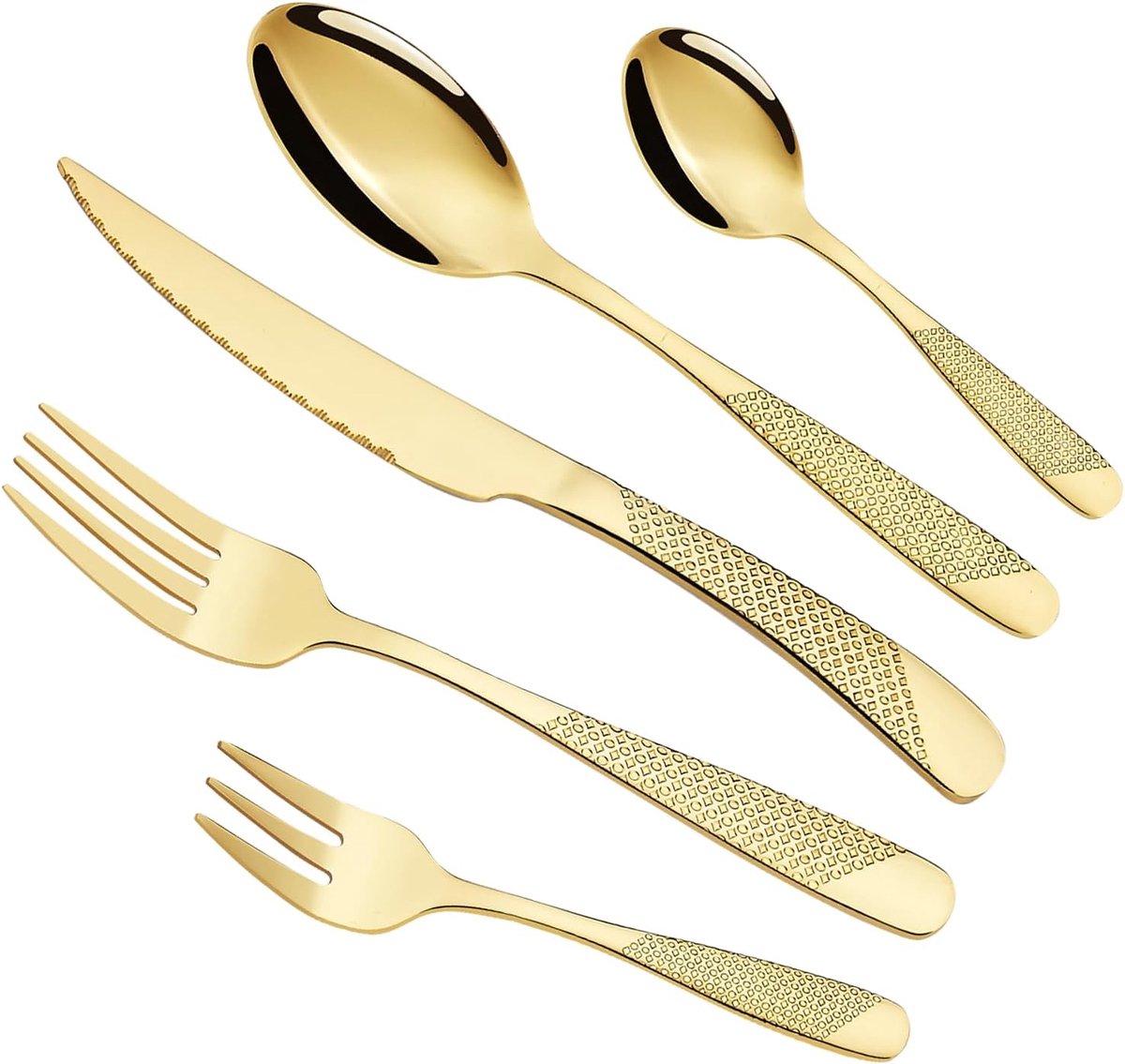 Thijox - 30-delige gouden bestekset voor 6 personen, roestvrij staal, luxe eetset met vorken, messen, eetlepels, theelepels en taartvorken voor feest
