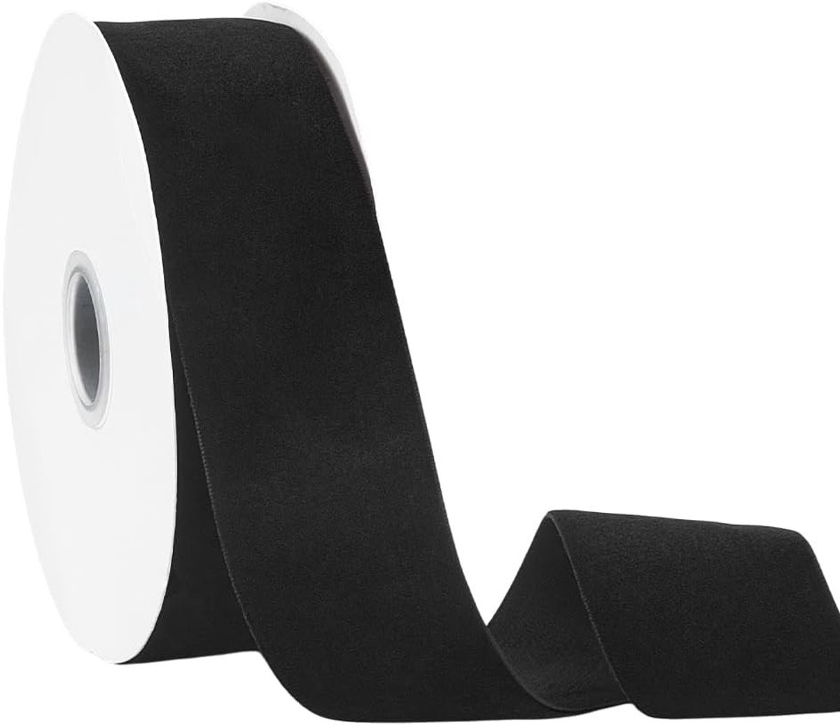 38 mm Zwart Fluwelen Lint, 9.14 m Vintage Satijnen Lint voor Cadeauverpakking, Haarstrikken en Knutselprojecten voor Kerstmis