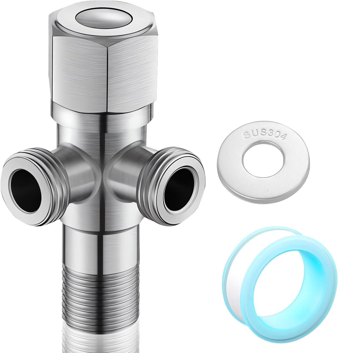 Hoekventiel van 304 roestvrij staal met 2 uitgangen en wateraansluiting, dubbele wandventiel 1/2 inch voor optimale waterstroom en duurzaamheid