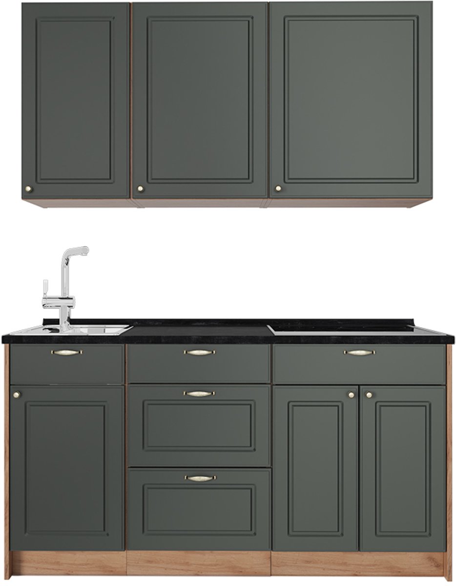 Vicco Eenpersoonskeuken Fame-Line, Groen-Goud Landhuis/Goudkleurig Eiken, 150 cm zonder werkblad