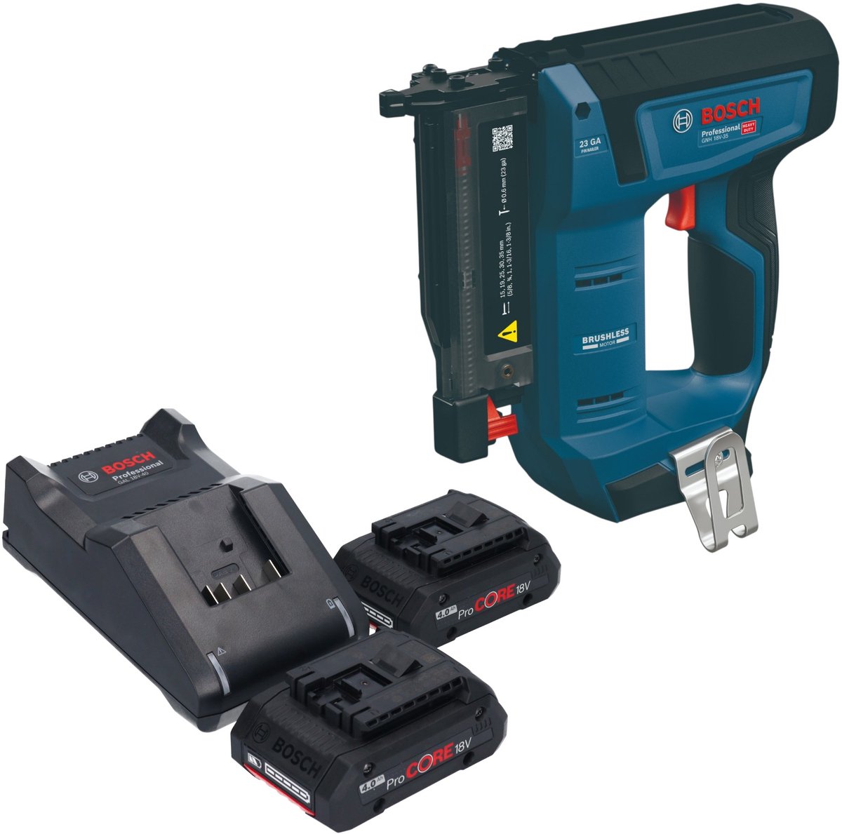 Bosch GNH 18V-35 accu-houtspijkermachine 18 V 0,6 x 15 - 35 mm borstelloos + 2x ProCORE-accu 4,0 Ah + oplader