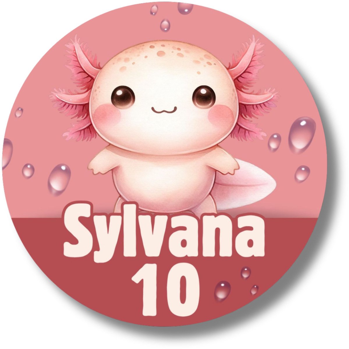 Traktatiestickers Axolotl - Watersalamander - Gepersonaliseerd met Naam en Leeftijd - 20 Ronde Glossy Stickers 4 cm - Schattige Verjaardag Traktatie