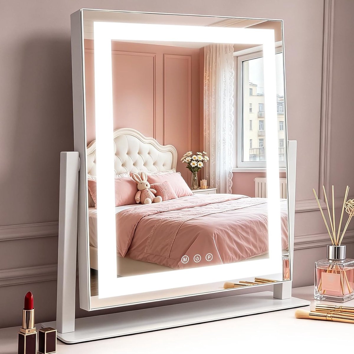 Make-upspiegel met verlichting - Tafelspiegel - Dimbare LED verlichting - Drie lichtmodi - Voor make-up en verzorging